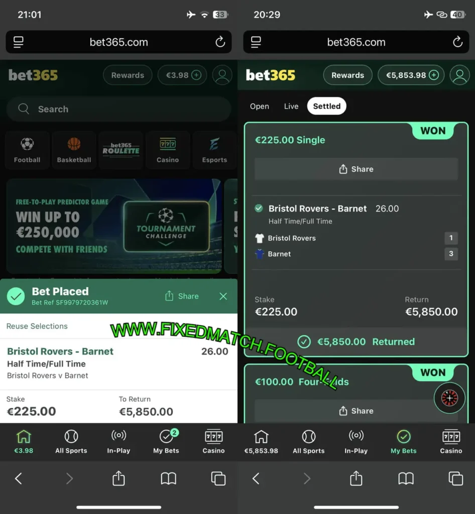 BET365 HTFT FIXED MATCH