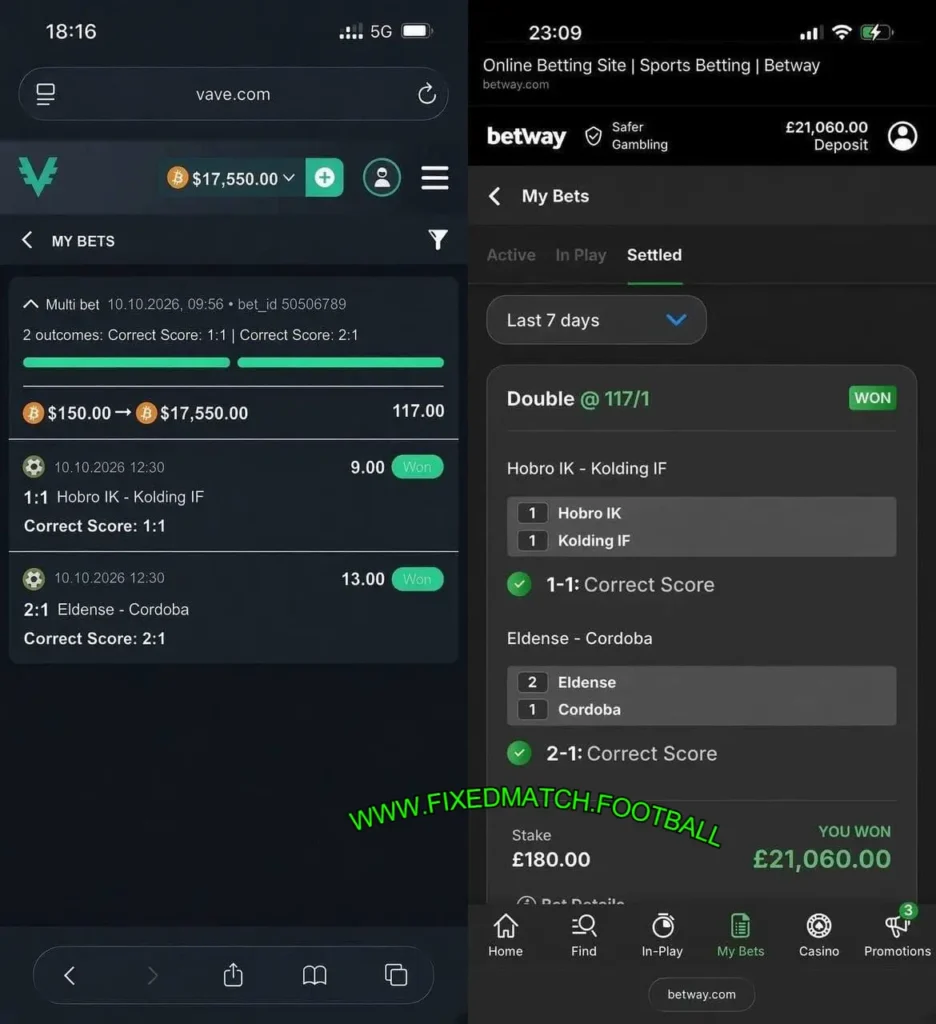 Betway screenshot showing reported football prediction records
